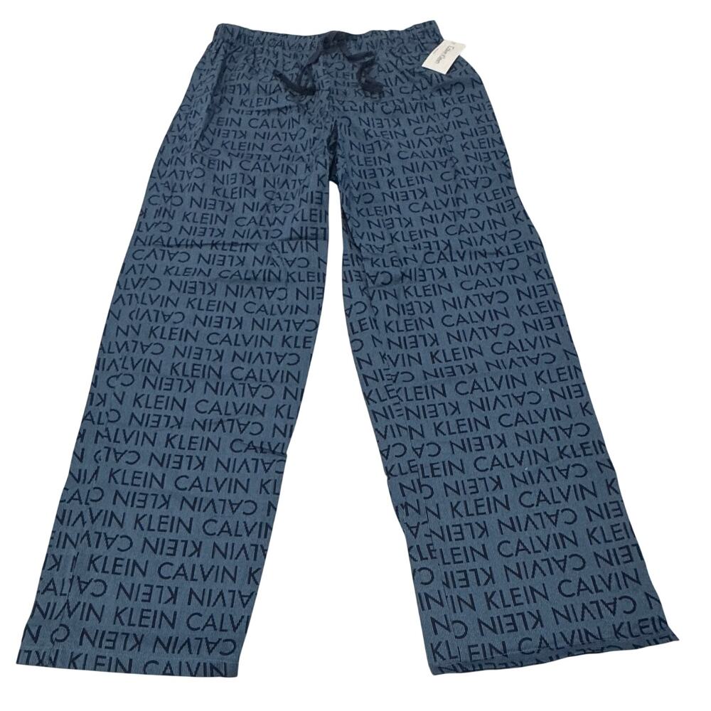 CALVIN KLEIN Mens NWT All-Over Logo Print Cotton Pajama Lounge Pants Blue Medium
